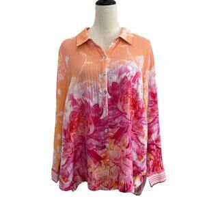 Soft Surroundings Blouse Top Womens 1X Altura Gauzy Floral Tunic Button Front
